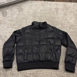 Women's M Eddie Bauer Quilted Down Bomber Puffer Jacket Black Full Zip Outdoors